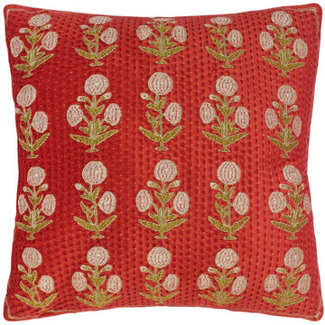 handmade Traditional Pillow Red Green  SQUARE Velvet throw pillow